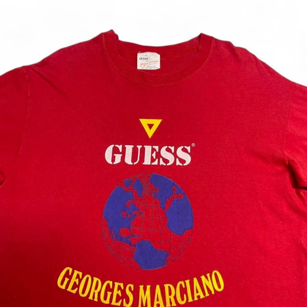 Vintage Red Guess Georges Marciano Globe Tee